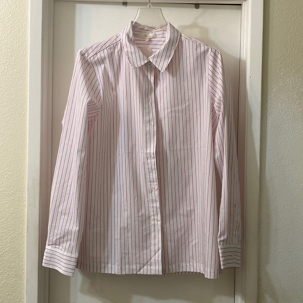 G Collection White w/ Red Striped Button Up, Sz L